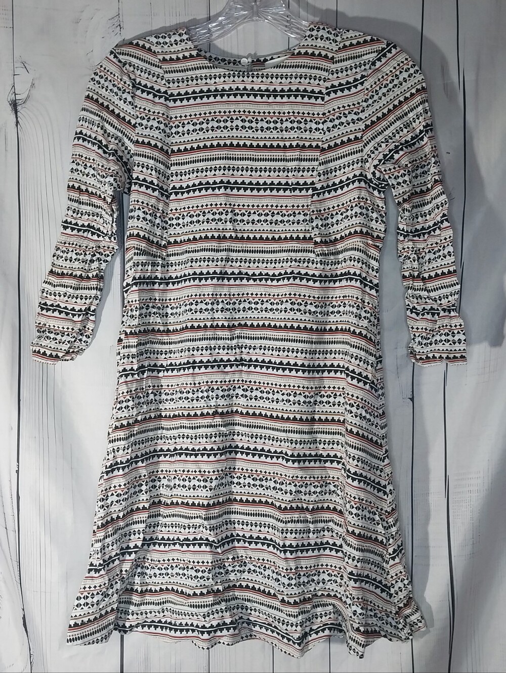 H&M 3/4 Sleeve Geometric Boho Grunge Festival Earthy Casual Shift Mini Dress